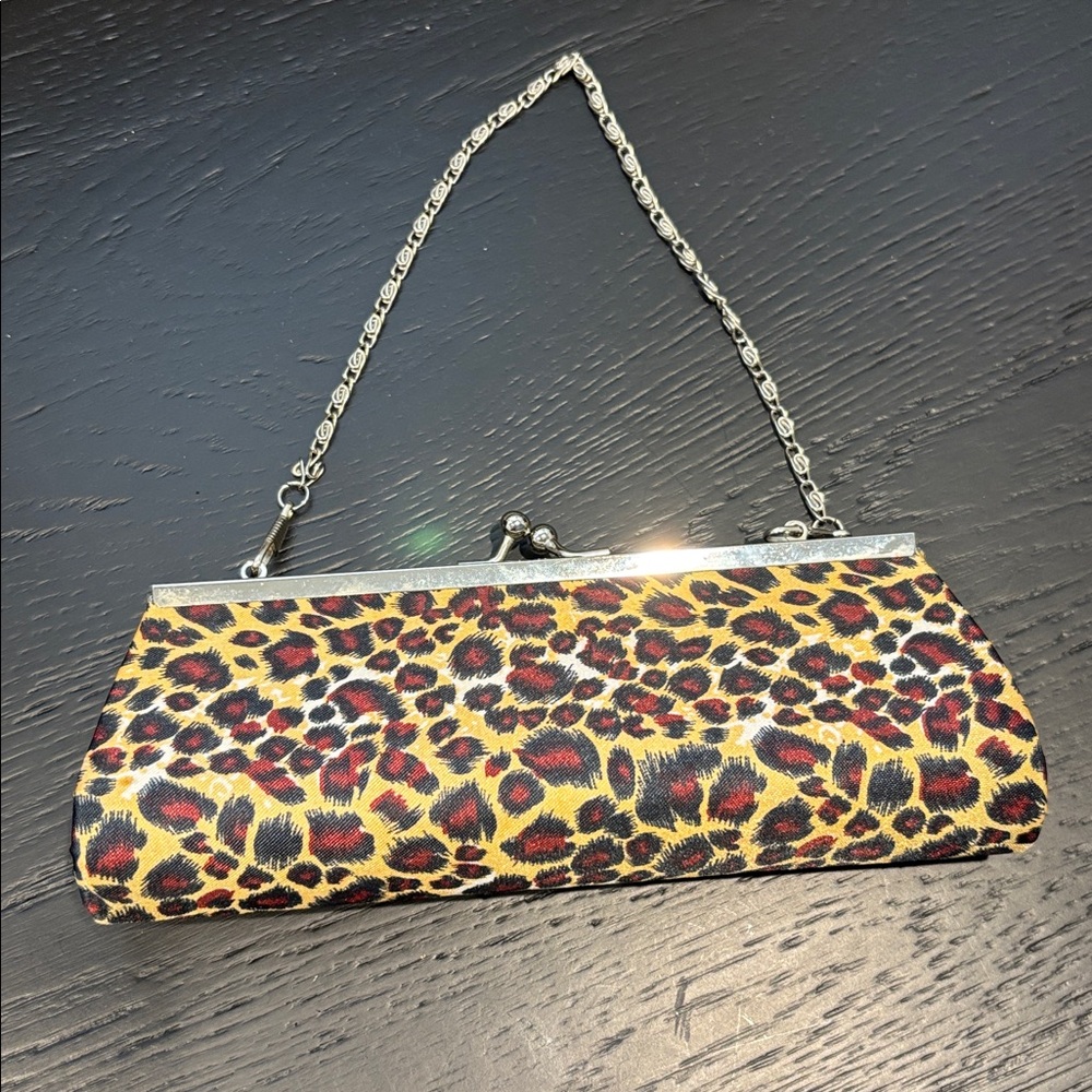 Leopard Print Clutch with Chain Strap